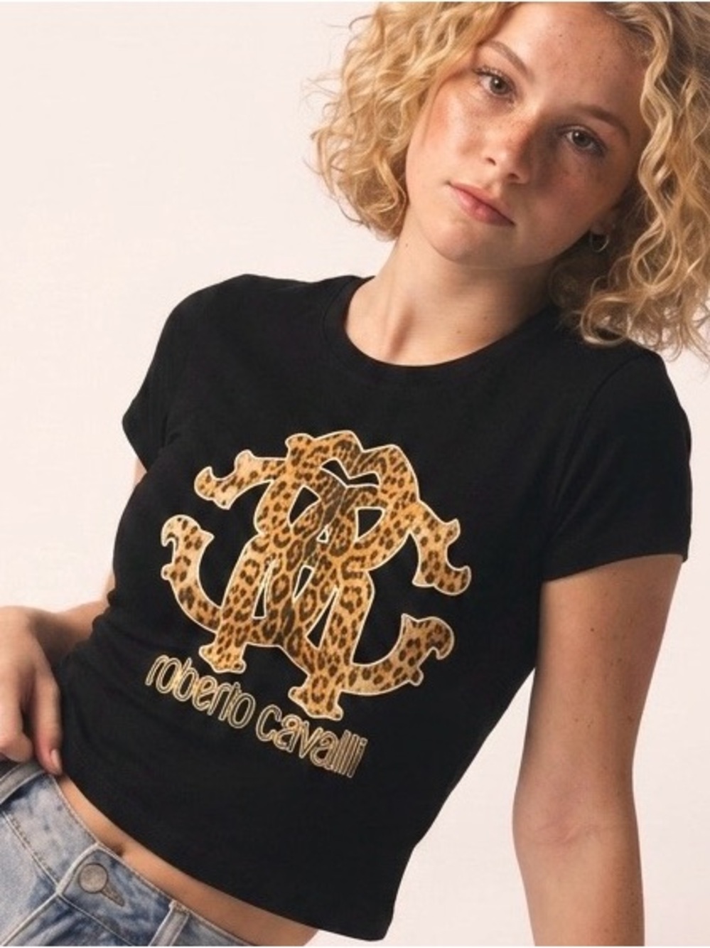 Women’s Roberto Cavalli Leopard Graphic Short Sleeve Tee -M NWOT